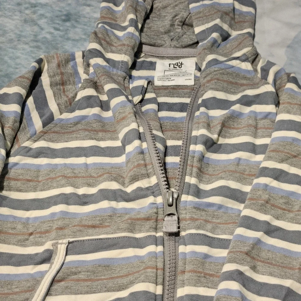 Play By Little Sleepies Gray Blue Striped Hooded Zip Bamboo Jacket Size 5